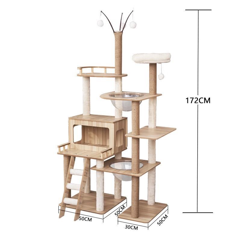Large Wooden Cat Tree with Space Capsule & Scratcher