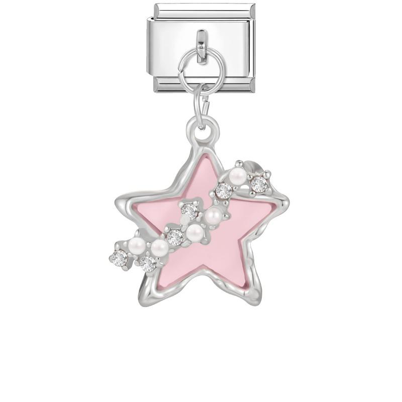 Pink Butterfly Romantic Flowers Heart Star Moon Pendant Italian Charm Links Fit 9mm Bracelet Stainless Steel DIY Making Jewelry