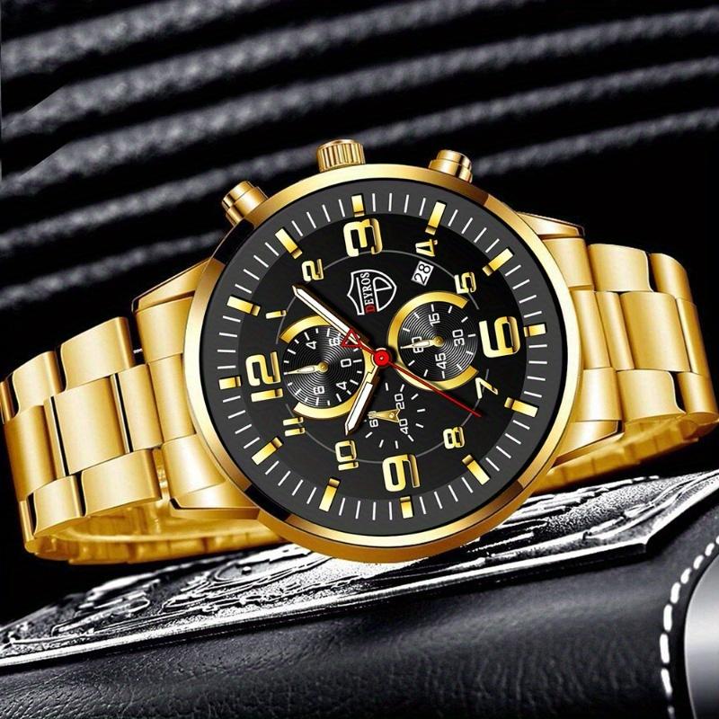 Wathes for Mens Fashion Business Stainless Steel Quartz Wristwatch Male Casual Sports Calendar Watch Luminous Clock