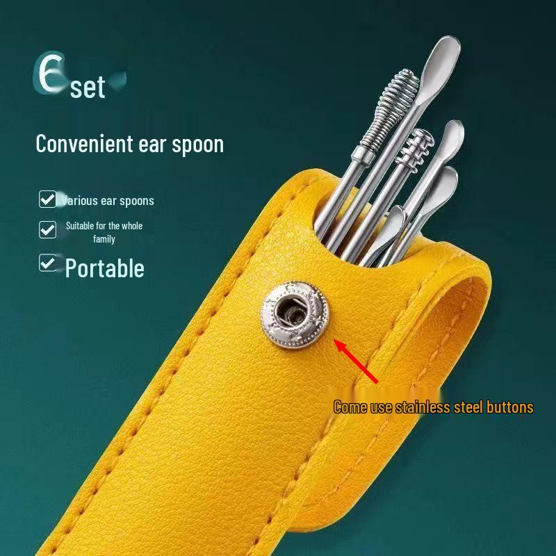 Stainless Steel Ear Pick Set - Universal 6-Piece Ear Cleaning Tools for Adults & Children with Portable Storage.