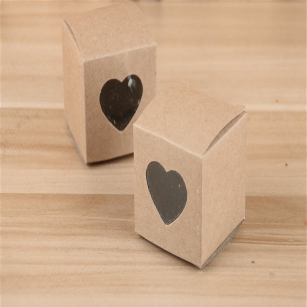 50pcs Square Kraft  Paper  Box Transparent Heart-shaped Window Romantic European Style Sturdy Abrasion Resistant Candy Packaging Box