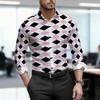 Men's Shirt with Diamond Grid Pattern, Personalized Contrasting Color Design, Versatile Street Style, Trendy Men's Clothing