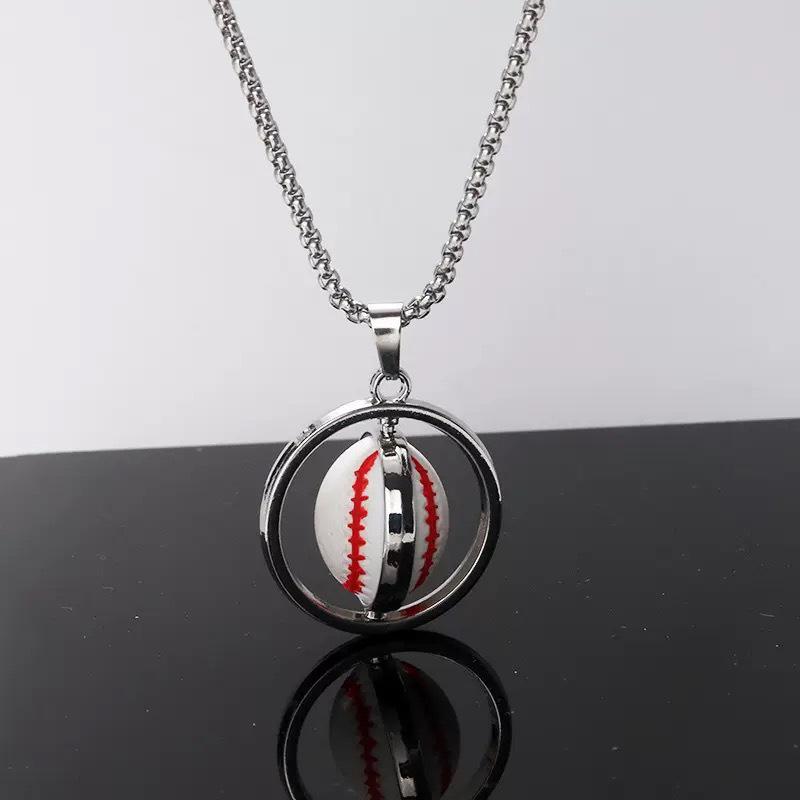 Rotatable Mini Sports Ball Pendant Necklace - Basketball, Football, Golf, Rugby, Baseball - Hip Hop Chain.