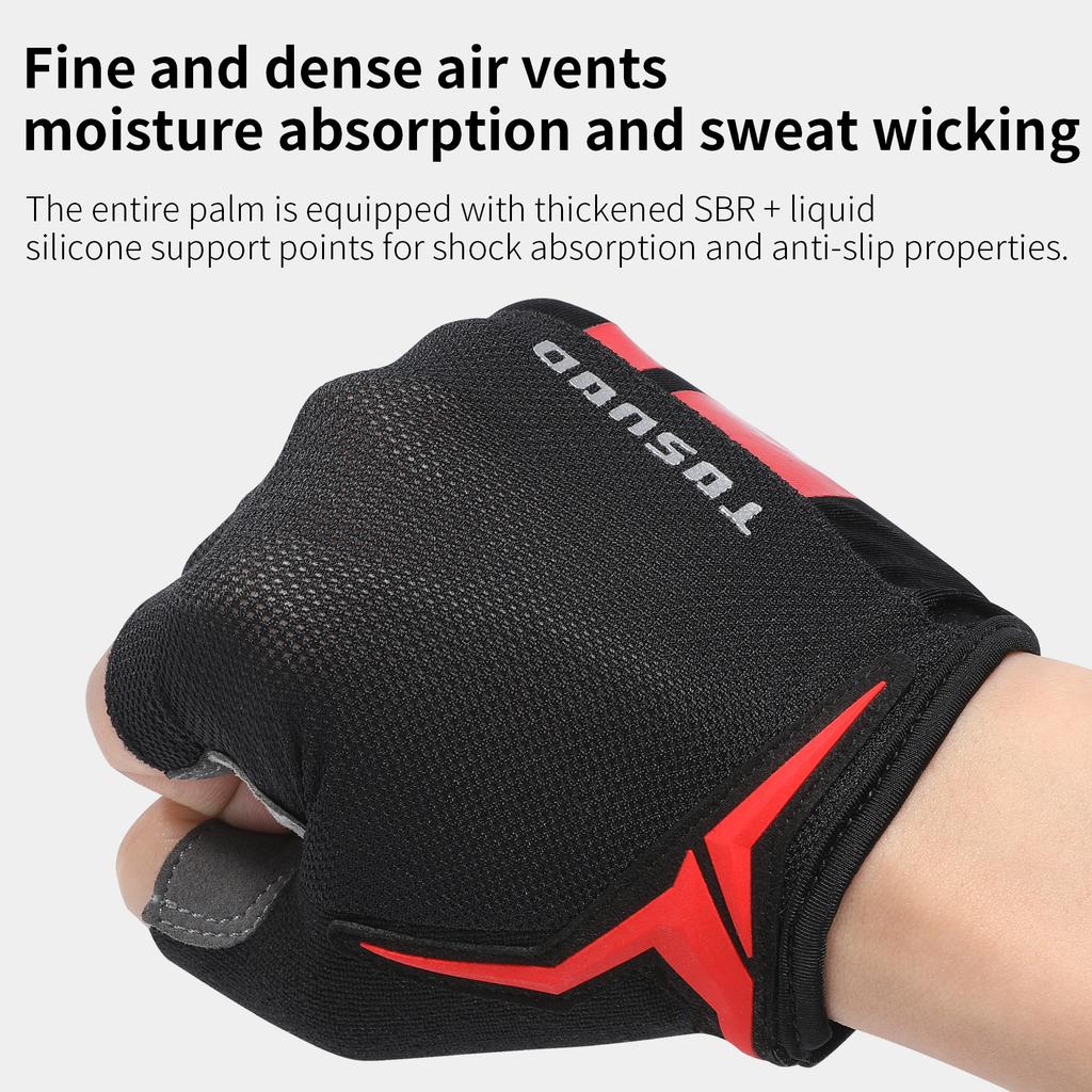 TOSUOD Half Finger Cycling Gloves Anti-slip Shock-absorbing Wear-resisting Breathable Cycling Professional Fitness Sports Gloves Less