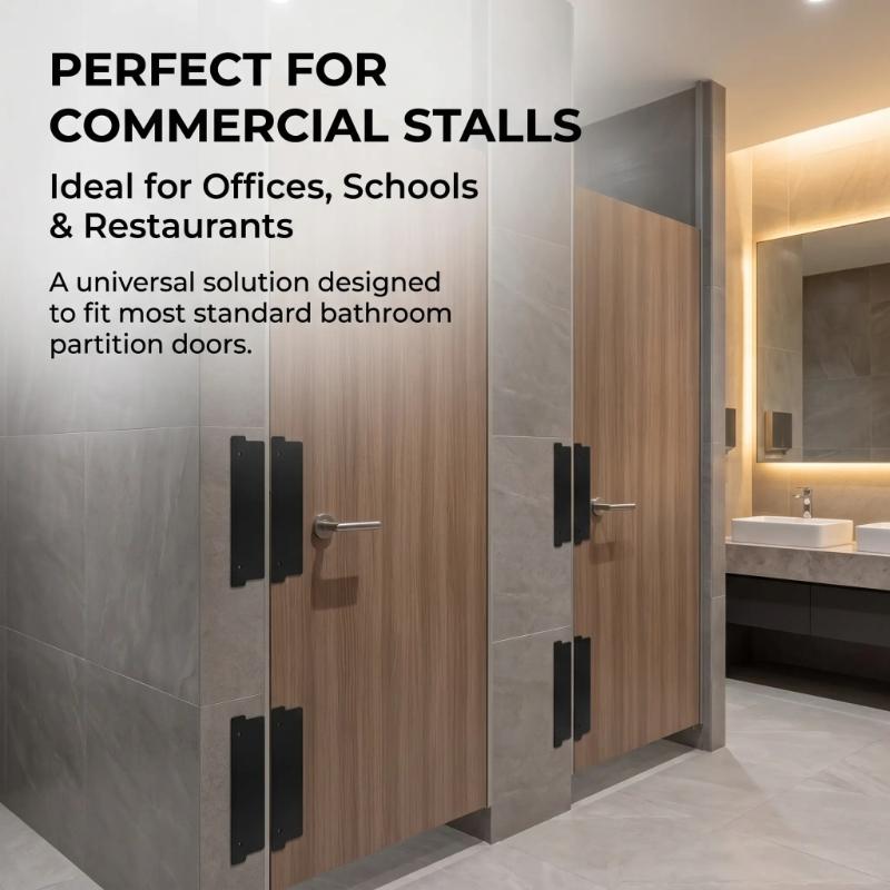 Restroom Partition Privacy Cover Black 17.3 x 3.7 in Plastic Filler with Mounting Holes and Screws, 4 Pack for Stall Openings and Divider Fitting