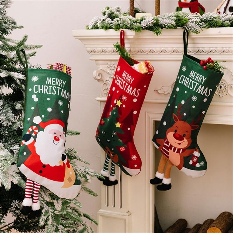Stylish Christmas Stockings with Plush Texture for Seasonal Fireplaces Hangings Checkered Holiday Decors