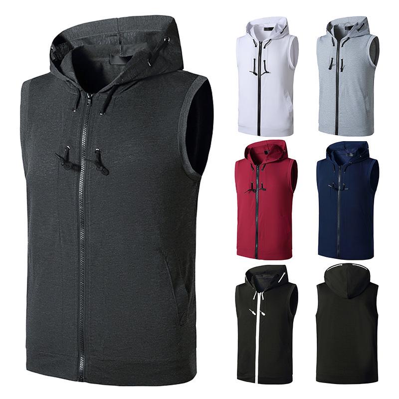 Men's Summer 2021 Fitness Hooded Vest - Casual Sleeveless T-shirt for Europe & America