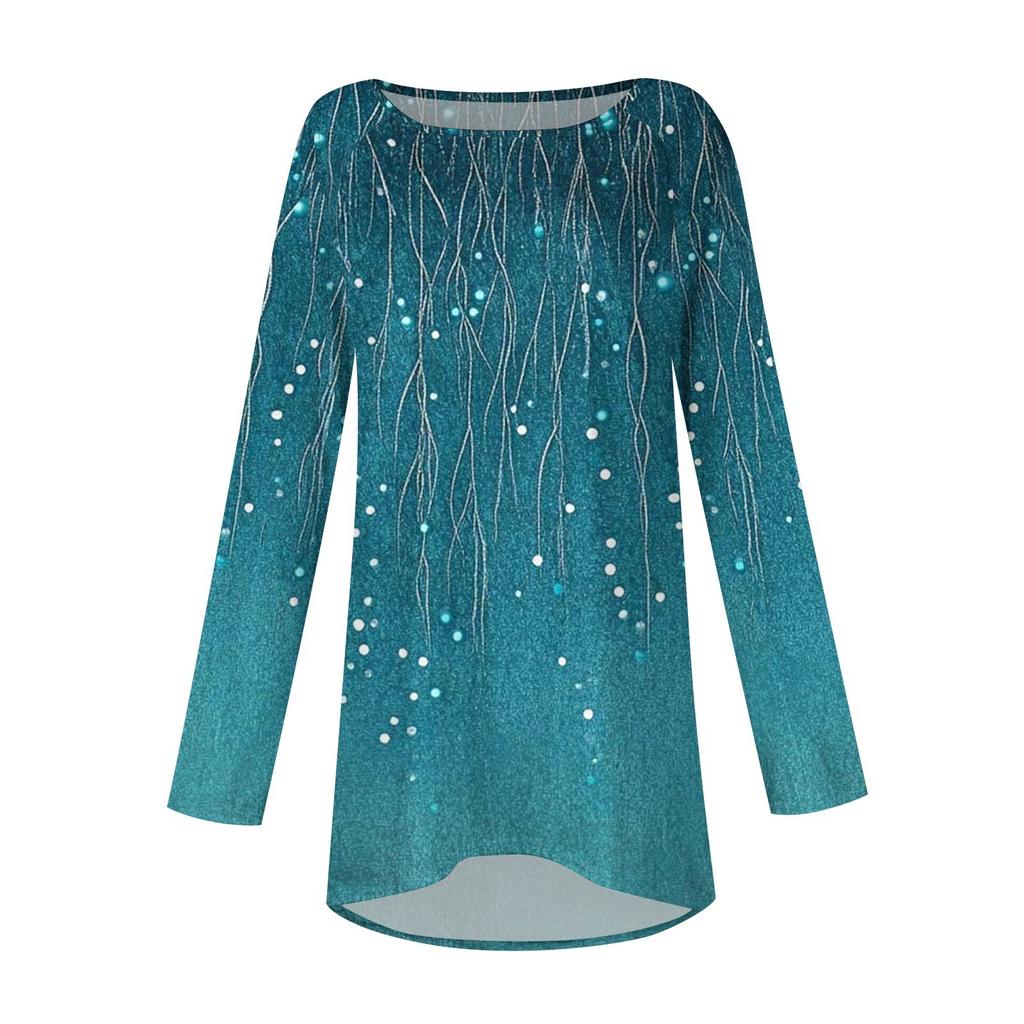 Women's Fashion Casual Long Sleeve  Print Round Neck Pullover Top Blouse