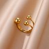 18K Gold Stainless Steel Adjustable Round Ball Ring - Light Luxury Fashion Jewelry for Women
