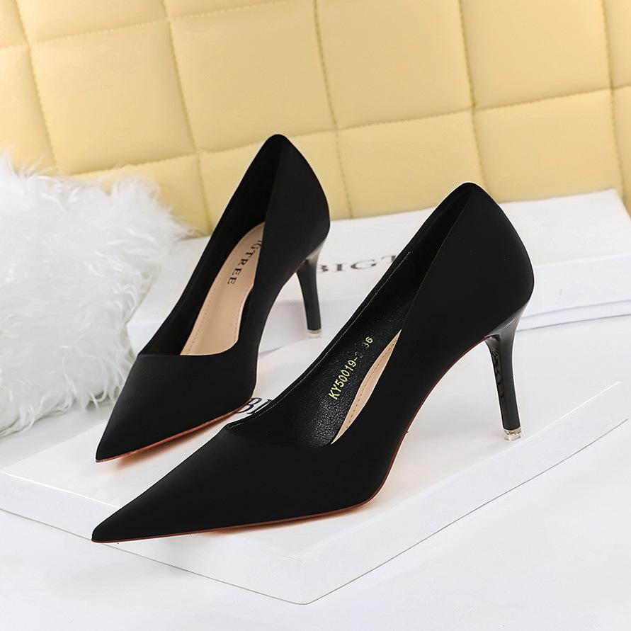 Fashion Spring Autumn Fashion Women Satin Grace Concise Stilettos Party Vintage Solid Color Dress Shoes Soft Female Footwear 18249-A2