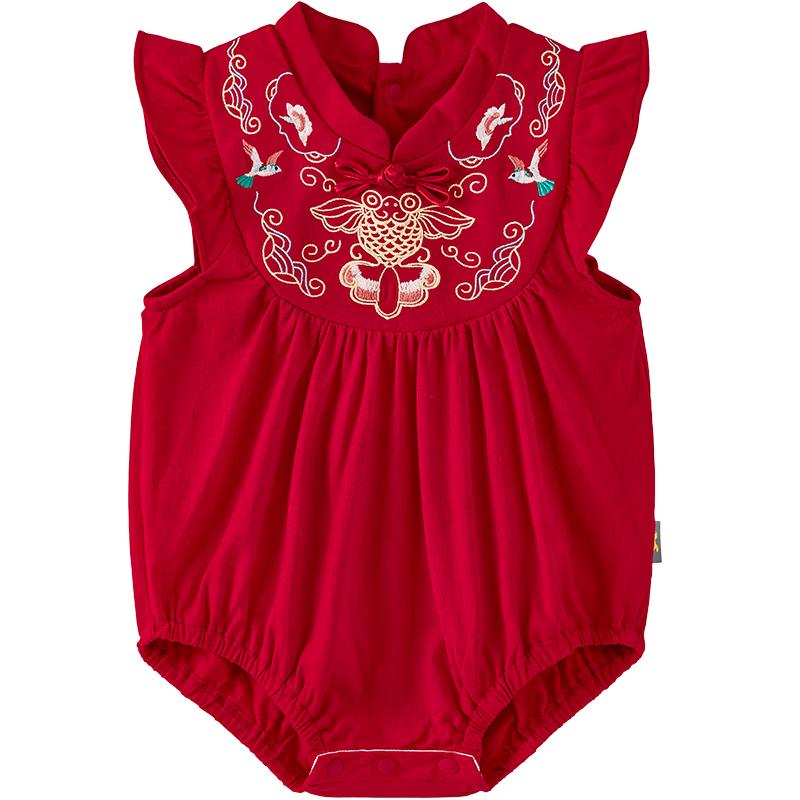 Tongtai Baby Girl Summer Red Cotton Sleeveless Romper 80