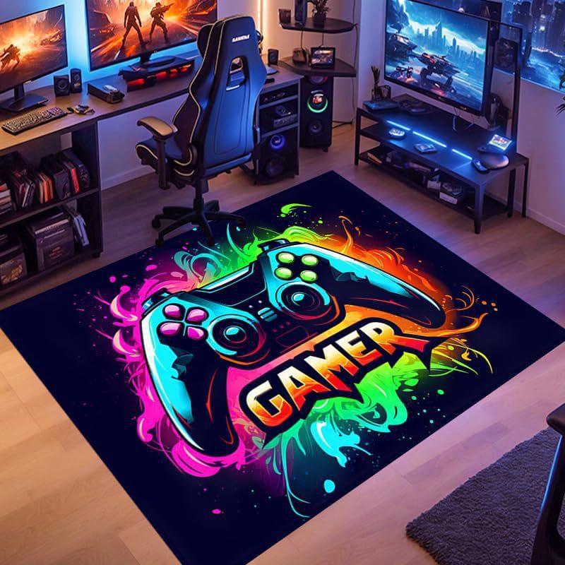 Gaming for Boys Room Gamer Casual Carpet with Controller Design Rug for Game Room Bedroom Decor Non-slip Machine Washab Mat
