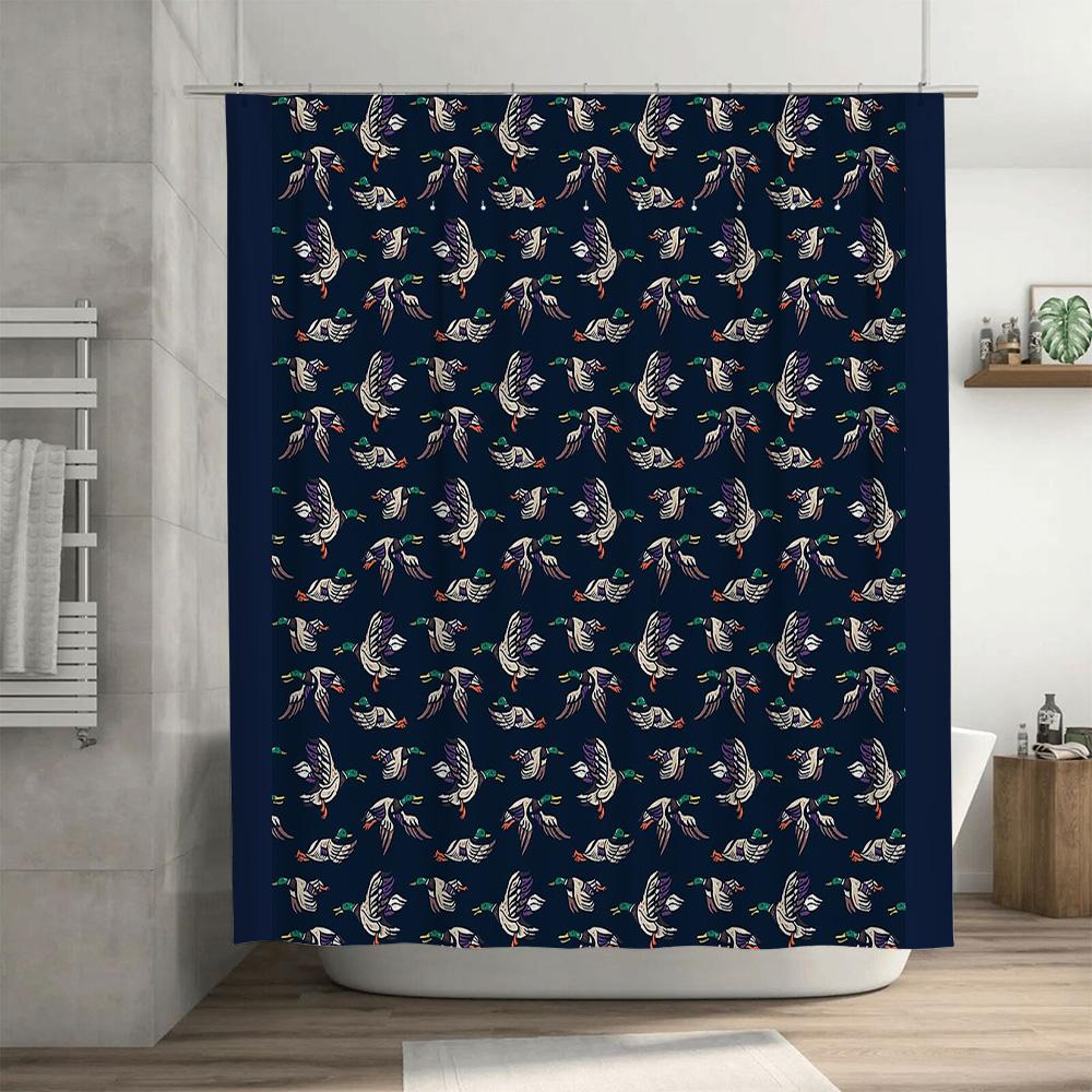 Tenda da Doccia Motivo Uccello Nero Impermeabile Decorazione Bagno Tessile per la Casa Vintage Stile Rustico Rivestimento Lavabile
