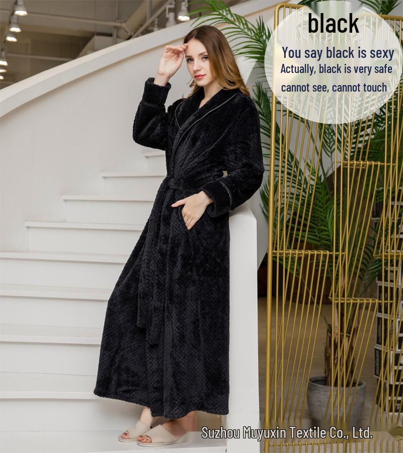 Women's and Men's Thick Flannel Morning Robe for Autumn/Winter Home Wear