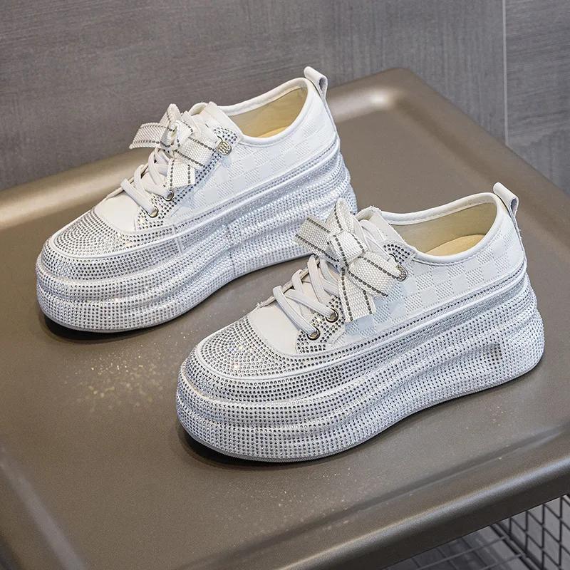 Fashion 7CM Genuine Leather Ankle Boots Shoes Elastic Chunky Sneakers Comfy New Summer Spring Pumps Fashion Vulcanize Women Casual Shoes