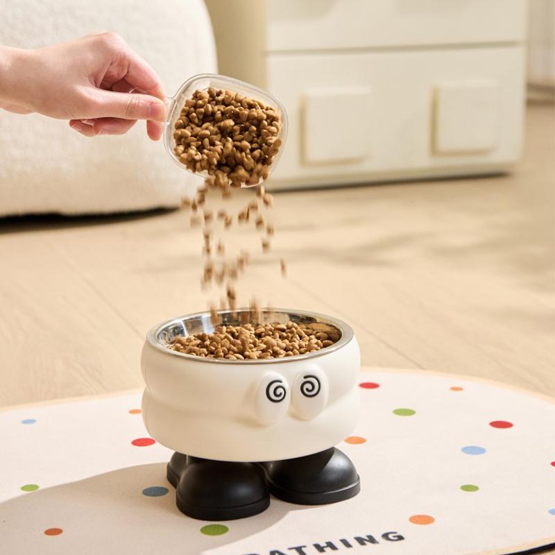Elevated Pet Dog Cat Bowls Cute Cartoon Eye Big Foot Design Stainless Steel Food Water Bowls for Puppy Kittens Small Pets
