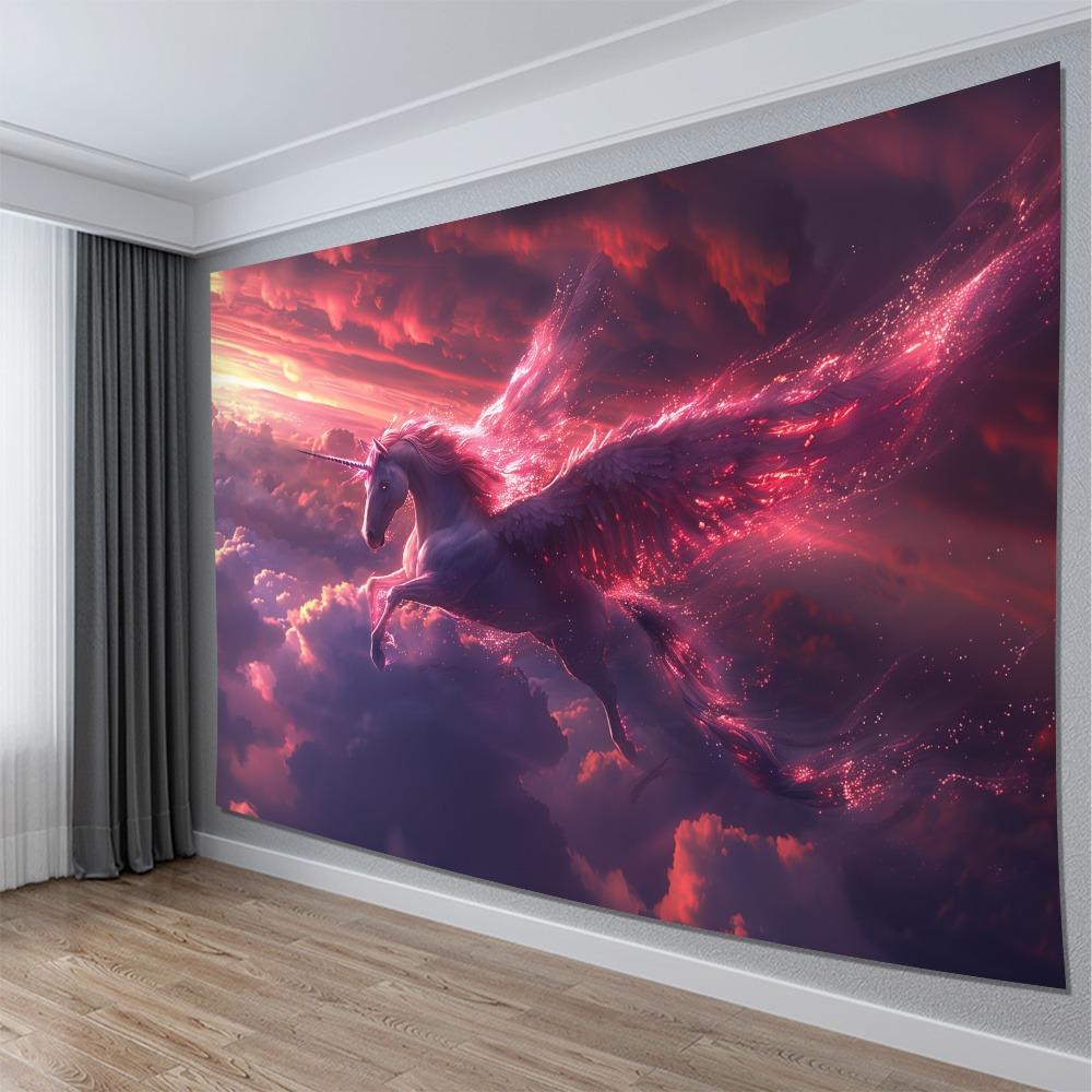 Mythical Dragon Under Full Moon Tapestry: Dramatic Night Sky-Themed Wall Hanging for Home Decor