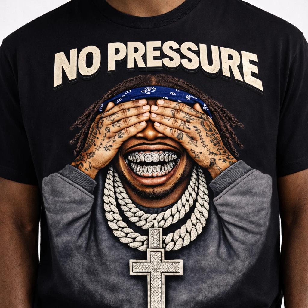 Hip Hop Rap Graphic T Shirt Mens No Pressure Urban Iced Out Tee S