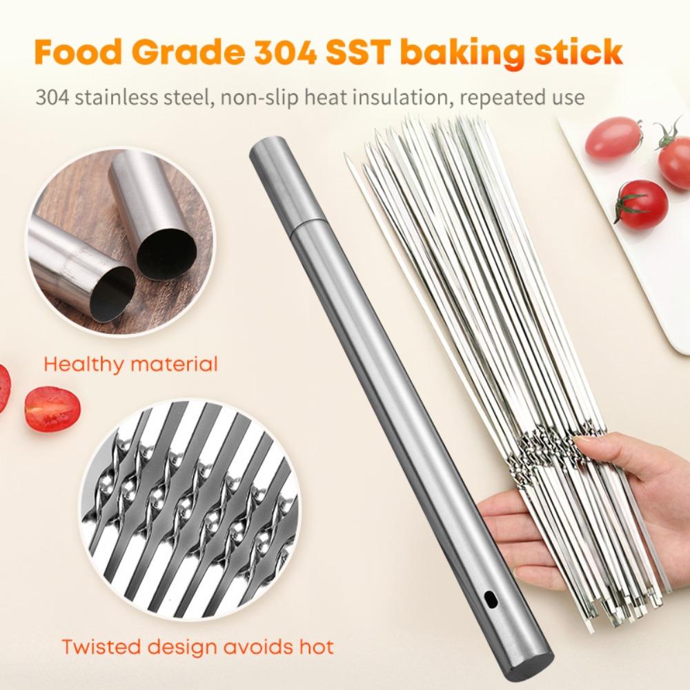 Reusable Stainless Steel Grill Meat String Forks BBQ Stick BBQ Needle Cooking Tool Barbecue Skewer
