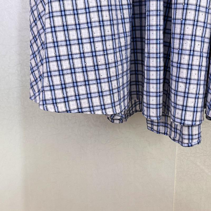 Seaside Blue & White Plaid Beaded Camisole Top + High-Waisted Skirt Set