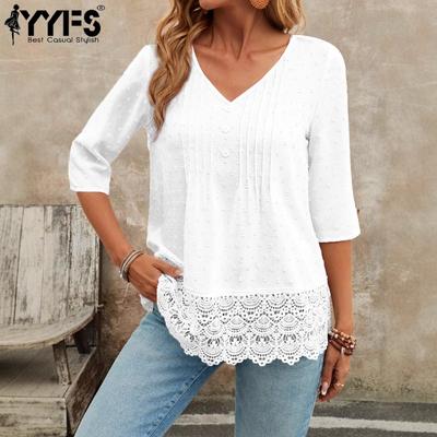 Women's Fashion Casual Solid Color Print Summer Spring 1/2 Sleeves V-Neck Blouses & Shirts