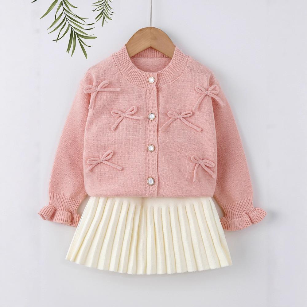 3-7Y Girls' Sweater Set - New Autumn/Winter Cardigan Knit Sweater Long Sleeve + Knit Sweater Dress Two-Piece Set