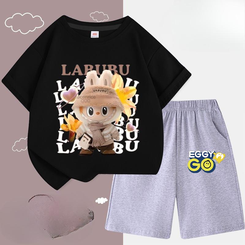 Children's LBB Fashion Casual Short-sleeved Shirt and Shorts Two-piece Set, Summer Loose Sportswear for Boys and Girls