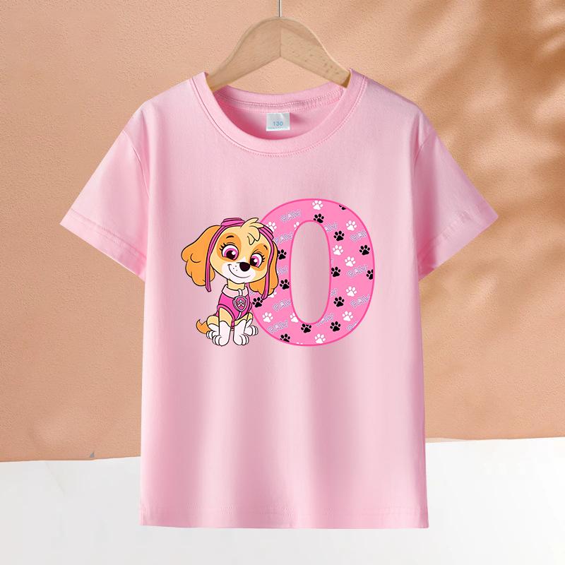 PAW Patrol Çocuk Pembe Kısa Kollu Tişört Kızlar Skye Polyester Üstler Çizgi Film 26 Harf Baskılı Sweatshirt Çocuk Doğum Günü Hediyeleri