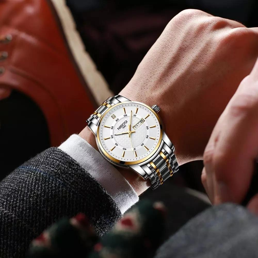 Fashion Men'S Watch Black Gold Steel Strap Casual Sports Luminous Waterproof Three-Eye Six-Needle Watch