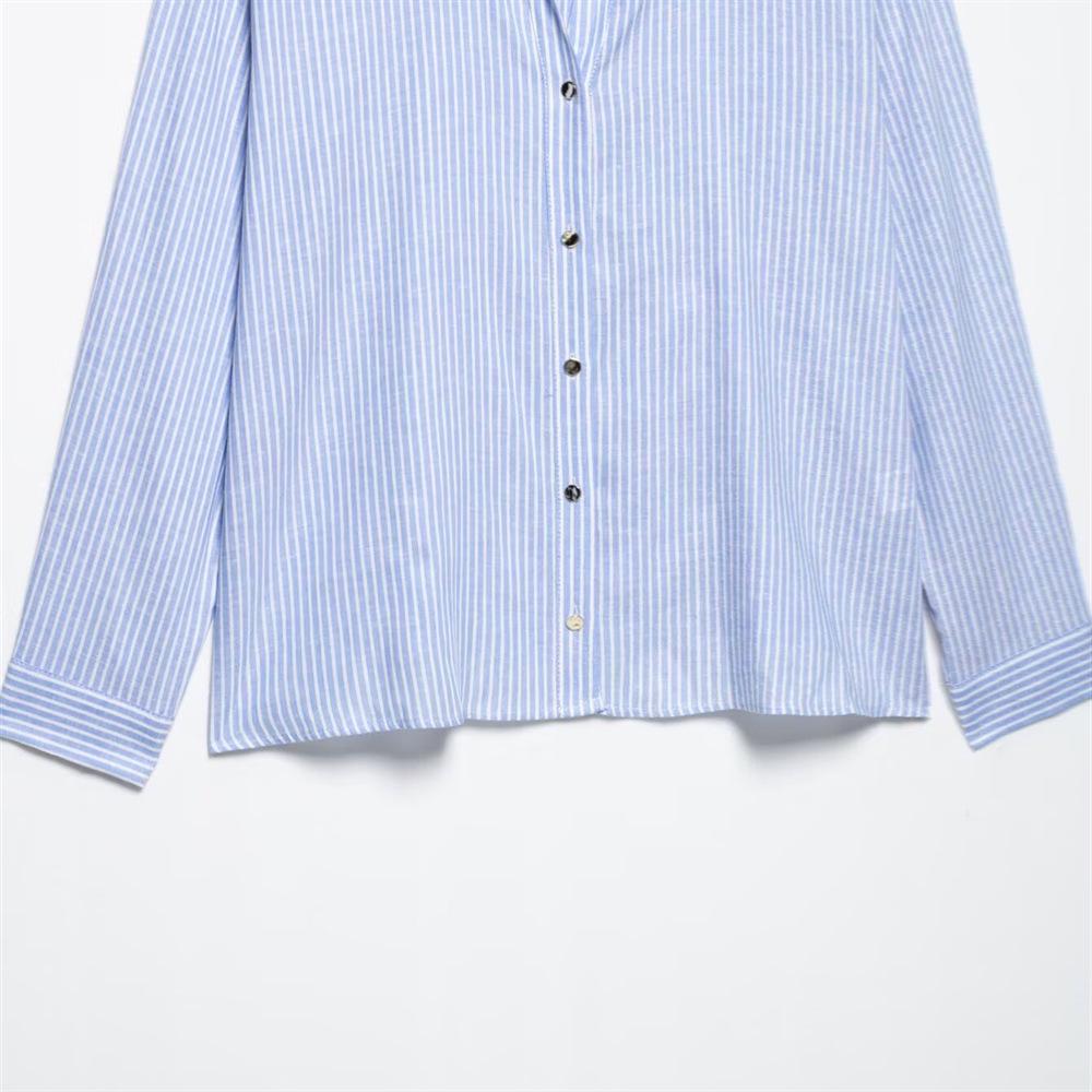 2025 Spring/Summer Women's Striped Long-Sleeve Turn-Down Collar Shirt