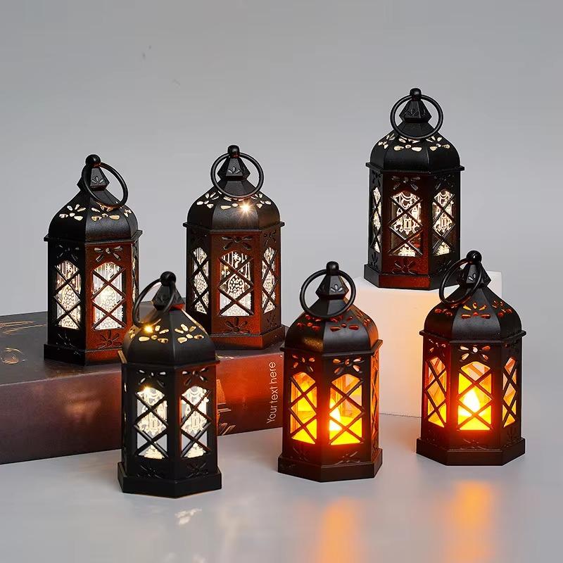 Wind Lantern 1PCS Electronic Candle Light Hexagonal Wind Lantern Portable, Portable Small Lantern Night Light, Wood Handmade