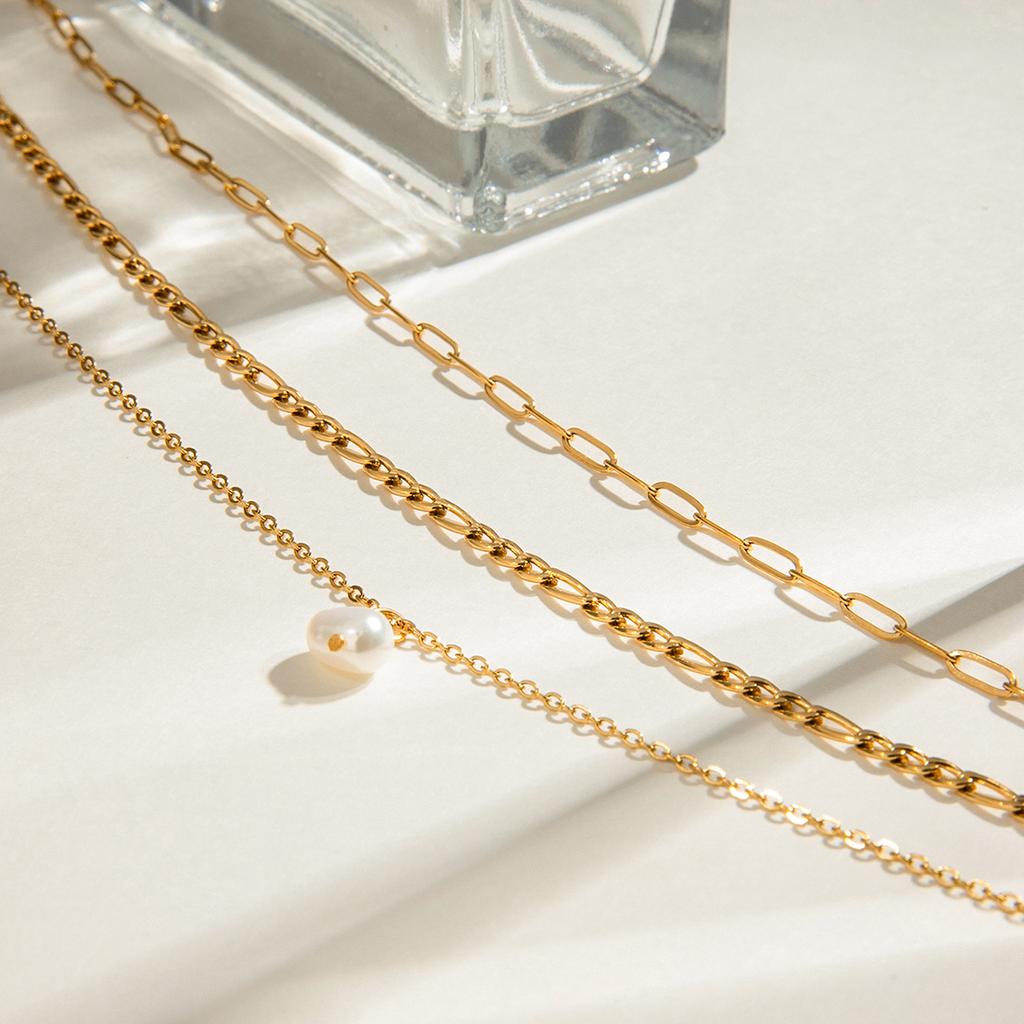 Yori Natural Freshwater Pearl Pendant Three-Layer Necklace Arrivals Stainless Steel Fashion Basic Daily Waterproof Jewelry