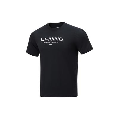 Li Ning Cool Tea T Quick Dry Casual Top Logo Letter Print Round Neck Knitted Sports Short Sleeve T-Shirt Men Tops Black ATSU589-1