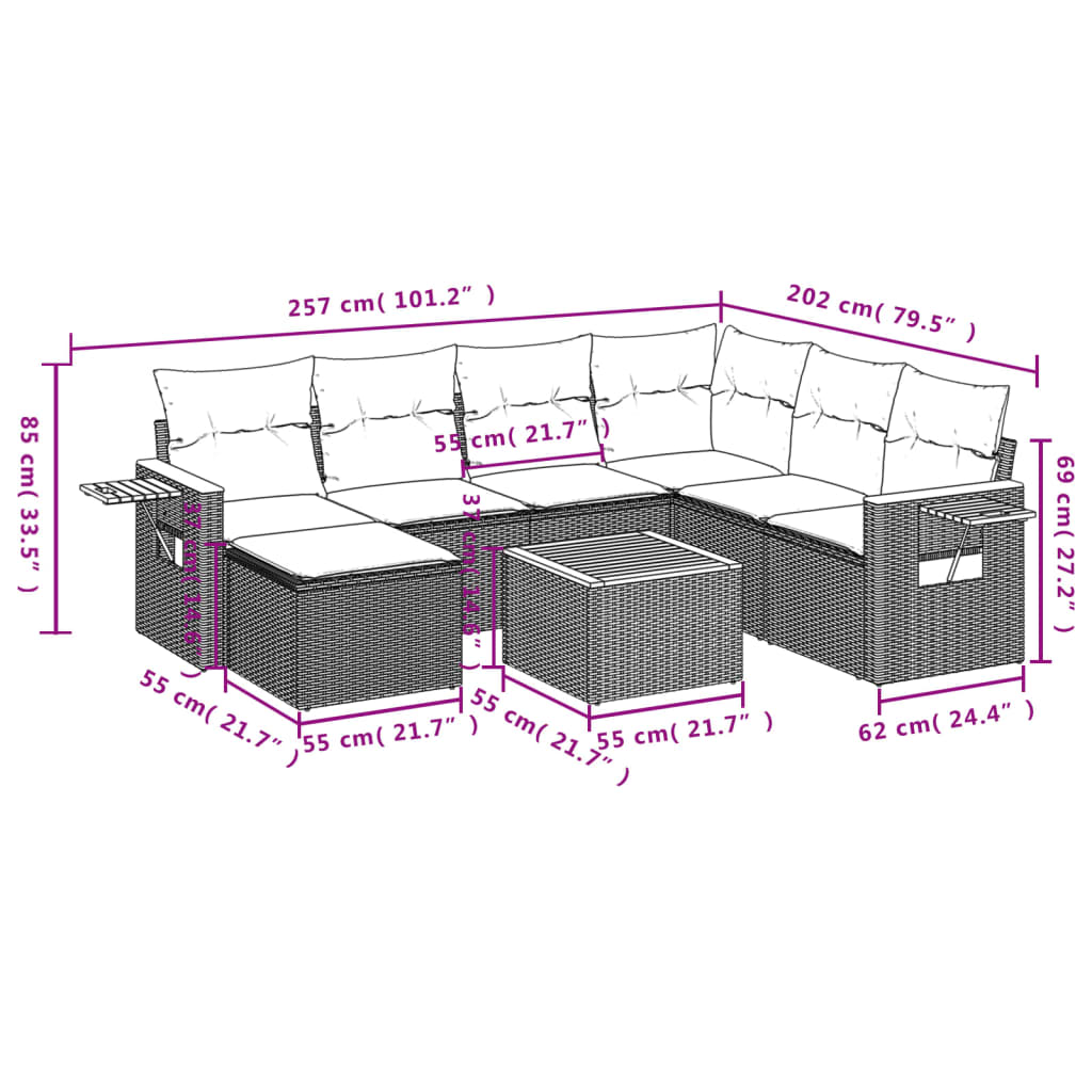 Vidaxl 8-Cz. Set di Mobili da Giardino con Cuscini, Grigio, Polyrattan