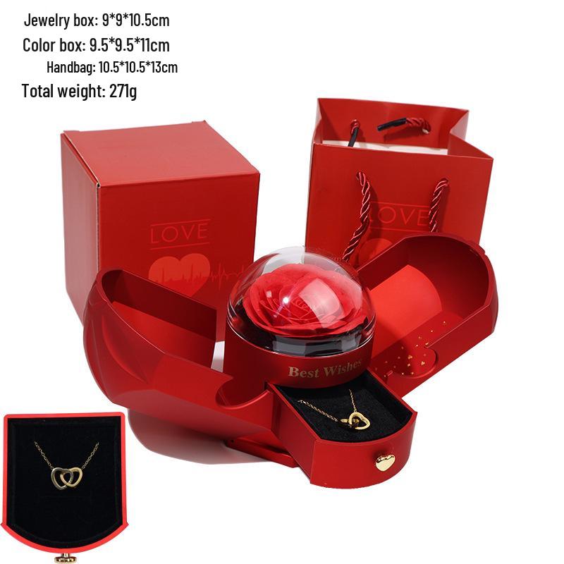 Valentine's Day Rotating Jewelry Gift Box with Necklace & Rose Flower