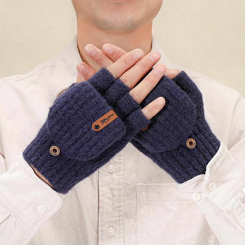 Men's and Women's Autumn/Winter Flip-Top Fingerless Gloves Warm, Windproof, Stylish Commuter Gloves for Office Wear Exposed-Finger Design