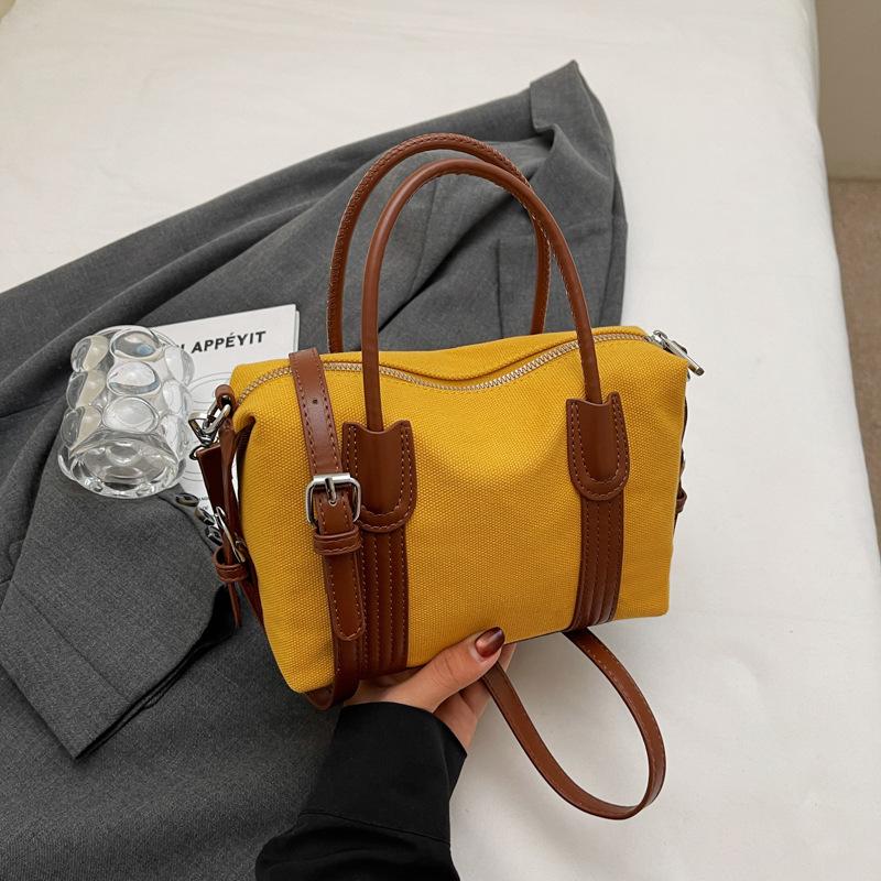 2025 Summer New Contrasting Color Fashion Boston Bag Retro Messenger Bag High Value Casual Bag