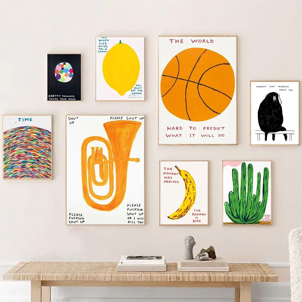 

David Shrigley Dog Monkey Cactus Lemon Wall Art Canvas Painting Posters Funny Quirky Gifts Pictures Prints For Living Room Decor No Frame
