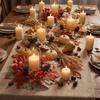 2 Piece Artificial Maple Leaf Berry Pinecone Candle Ring Wreath Set for Autumn Table Centerpiece Decor Home Display