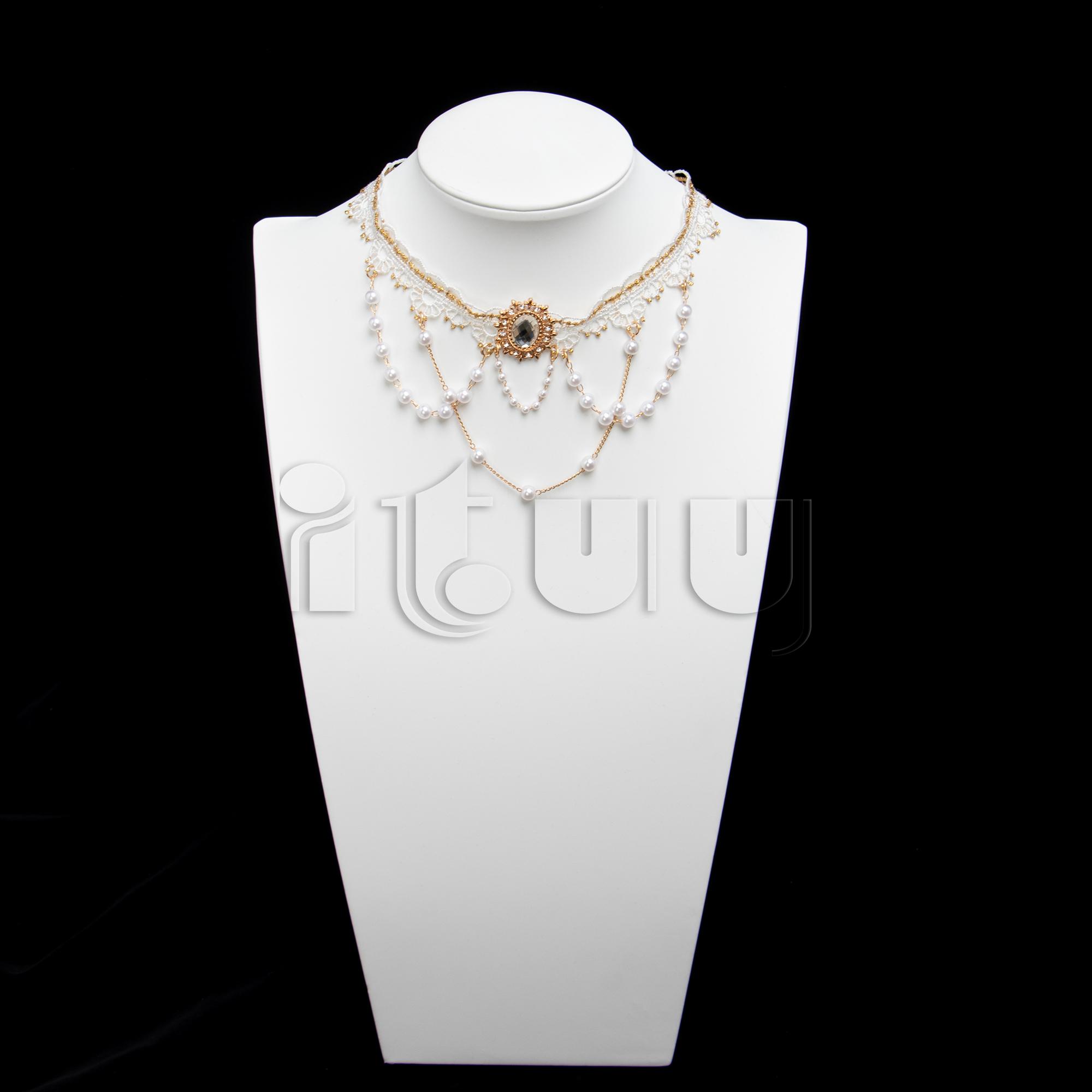 

Handmade Lolita Vintage Golden Lace Choker Necklace White Pearl Baroque KC Collarbone Chain for Princess Bride Wedding белый