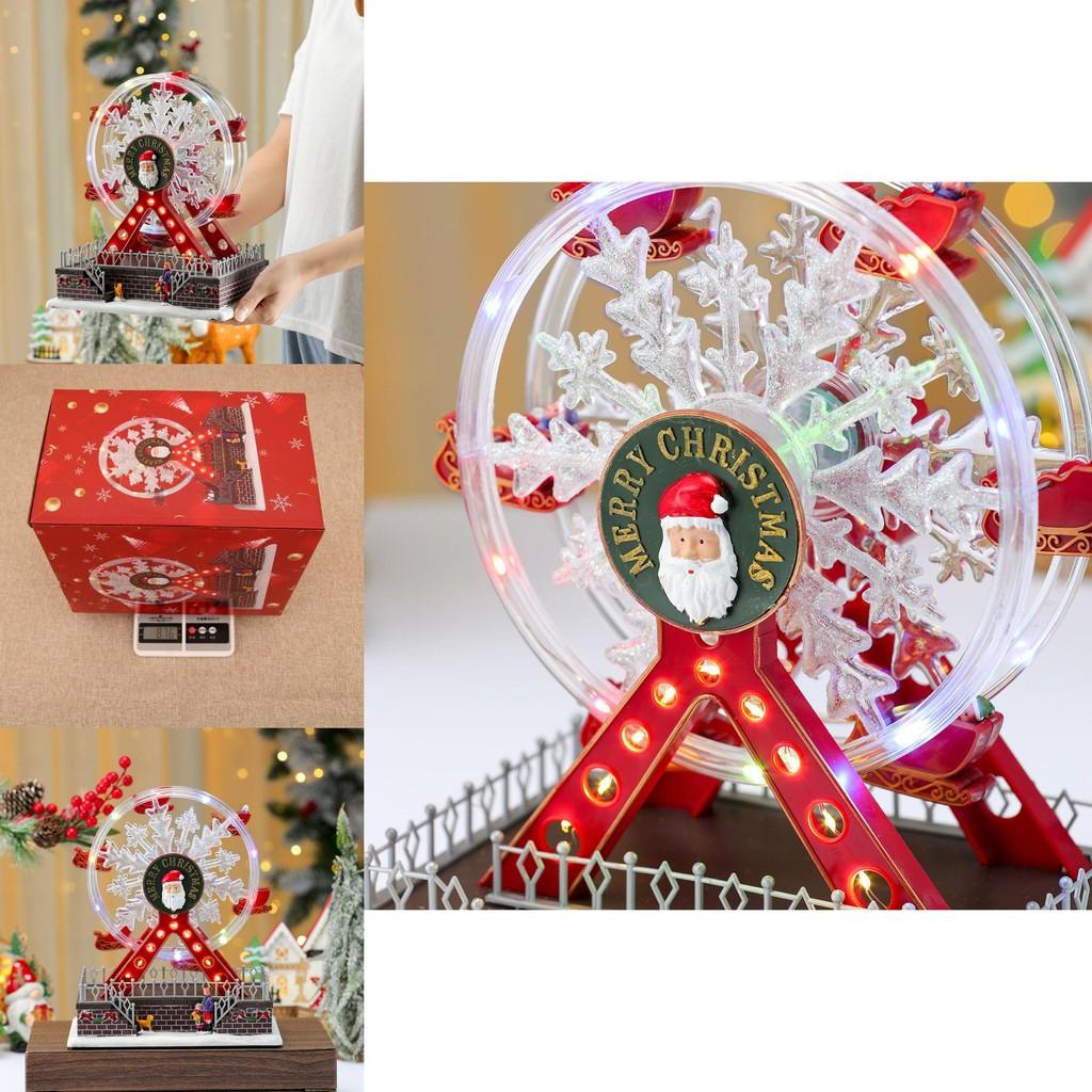 Noel Tatili Dekorasyonu İçin Noel Baba Temalı Işıklı Dönme Dolap Müzik Kutusu
