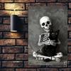 Whimsical Skull Cat Wall Decor Black White 8x12 Inch Tin Sign Easy Install Home Office