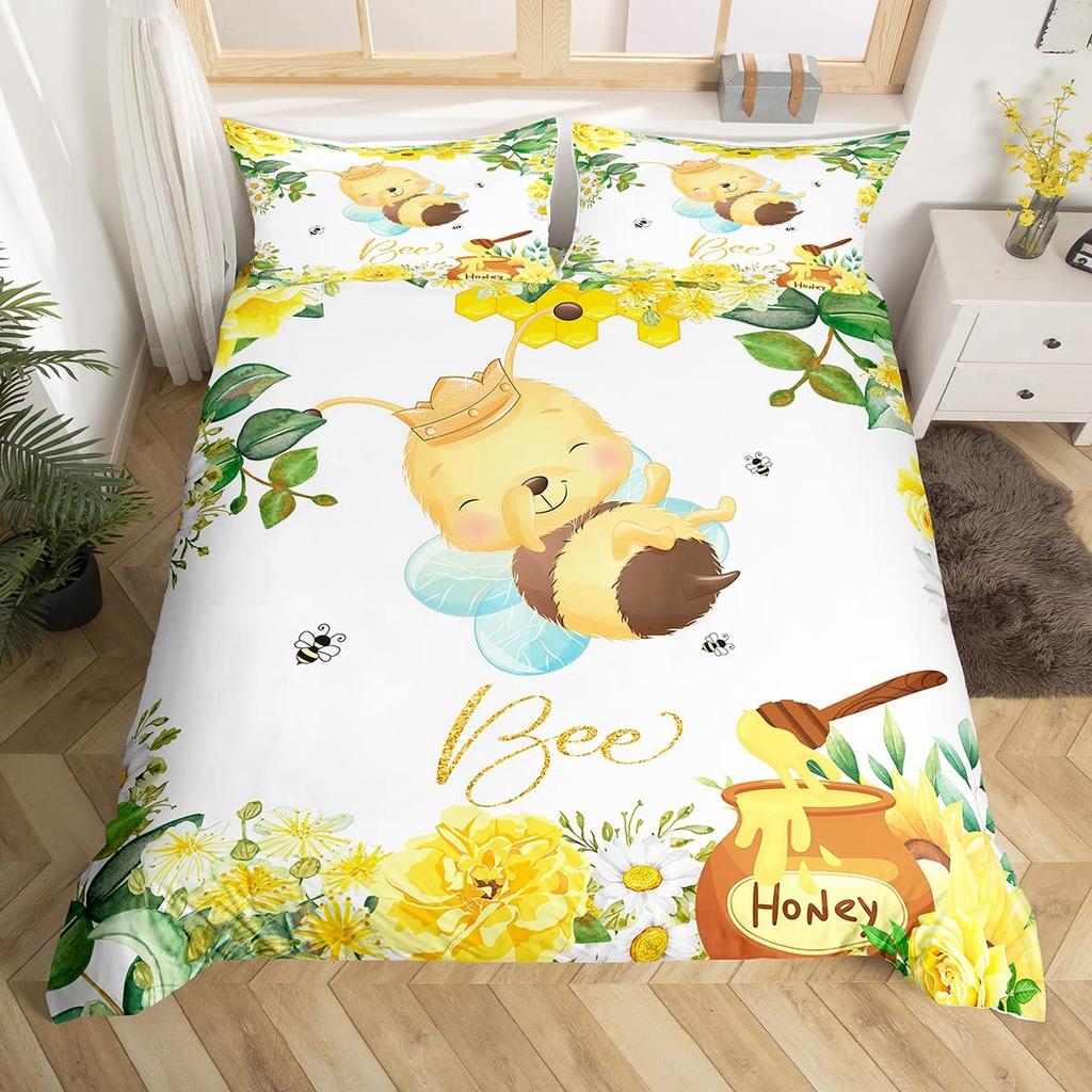 Kids Pink Rose Rabbit King Queen Duvet Cover Cartoon Animal Comforter Cover Rose Moon Floral Bedding Set Polyester Quilt Cover