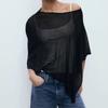 Sheer Beach Cover Up Drop Shoulder Knitted Cover-ups Summer Halter Shawl  Vacation Outfits