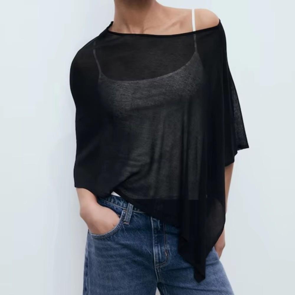 Sheer Beach Cover Up Drop Shoulder Knitted Cover-ups Summer Halter Shawl Vacation Outfits