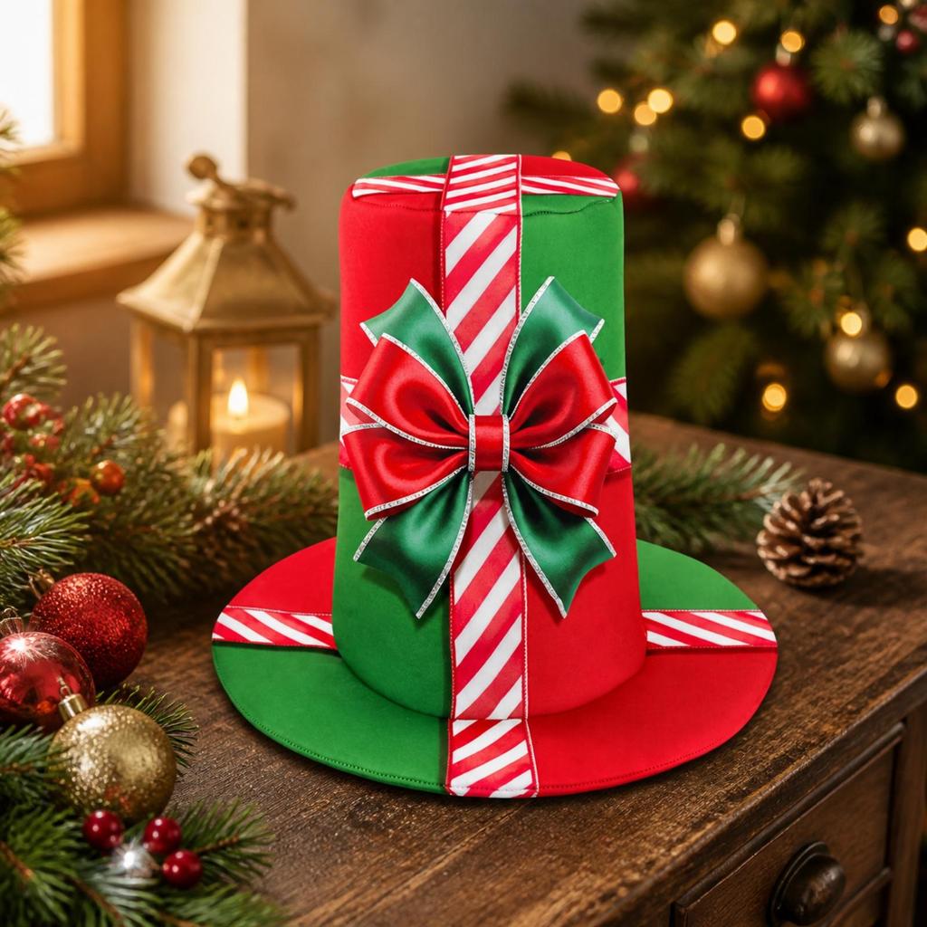 Christmas Top Hat Soft Pull-on with Bow Motif Photo Prop