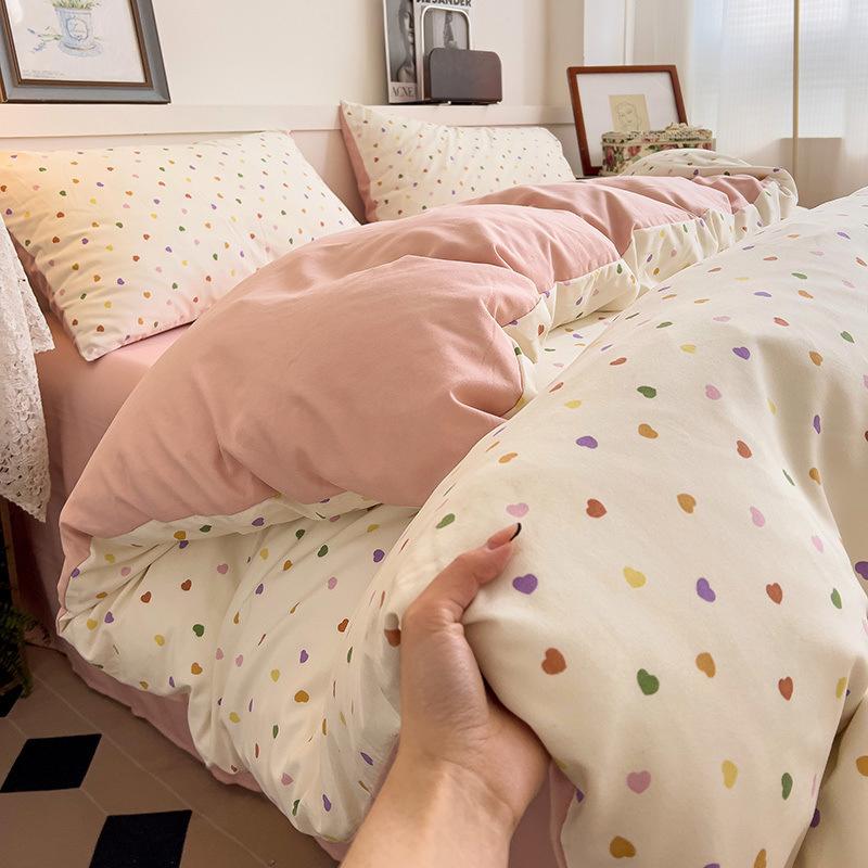 Class A Maternal And Infant Grade Knitted Cotton Double-Layer Yarn Four-Piece Set Simple Floral Bed Sheet Quilt Cover Dormitory 3Pcs Set Factory