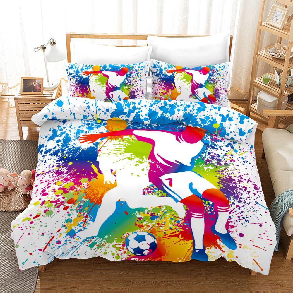 Soccer Duvet Cover Set Football Yin And Yang Pattern Cool Colour Polyester Comforter Cover King Queen Size For Football Player