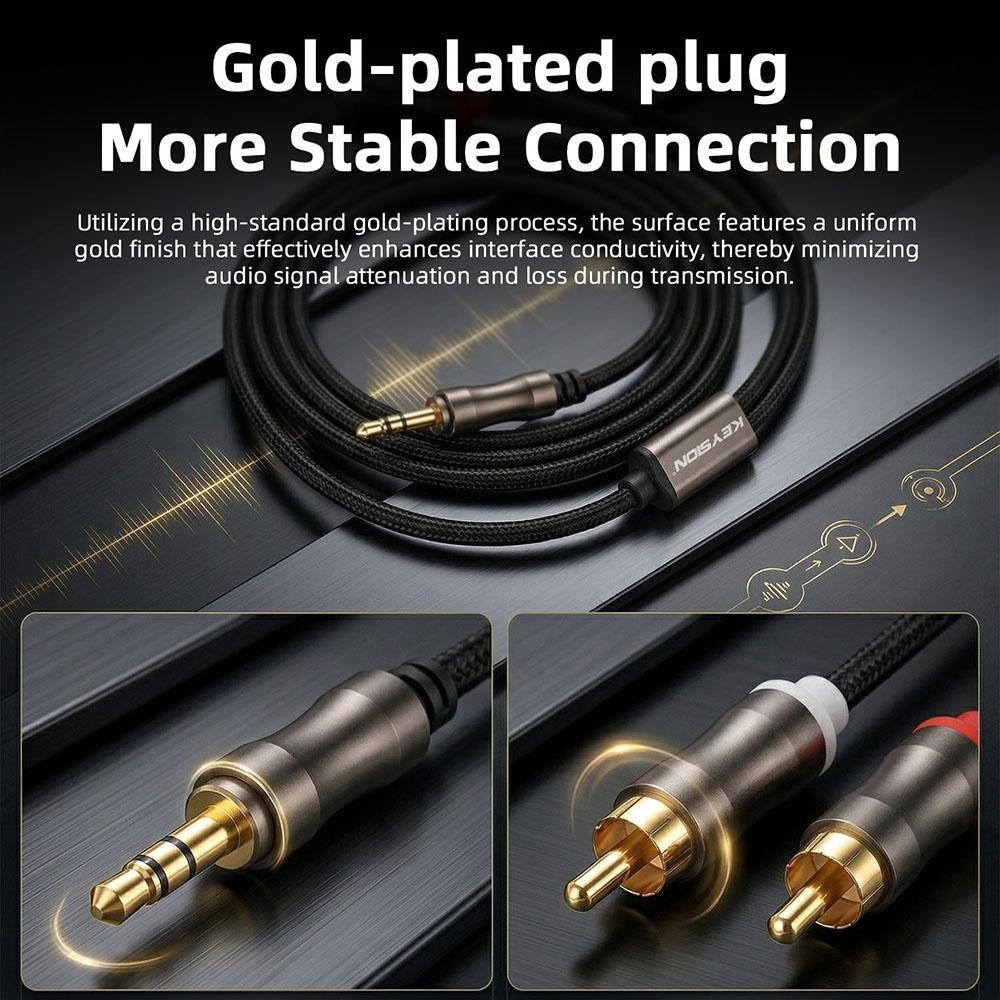 KEYSION HIFI OFC 3.5mm to 2RCA Audio Cable Gold Plated Plug Male to Male Stereo Aux Cord Y Splitter for Speaker Decoder Amplifier