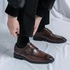 Fashion Men Pointed Toe British Men Leather Shoes Buckle Low Heel Single Shoes Large Size Men Shoes Slip On